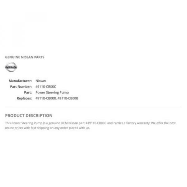 Nissan Part #49110-CB00C Power Steering Pump #3 image
