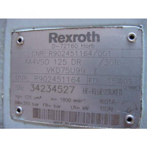 Rexroth Hydraulic Pump AA4VSO125DR/VDK75U99E Marathon 100 HP Axial Piston #3 image